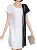 Casual O Neck Batwing Sleeves Black and White Dresses