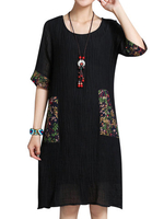 Casual O-neck Half Sleeves Loose Dresses For Women