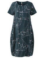 Casual O-neck Half Sleeves Loose Printed Dresses