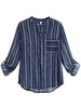 Casual O-Neck Long Sleeve Pocket Single Breasted Stripe Blouse