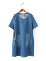 Casual O-neck Short Sleeves Denim Dresses For Women