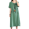 Casual O-neck Short Sleeves Ink Printed Dresses For Women