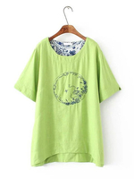 Casual O-neck Short Sleeves Loose Embroidery T-shirts