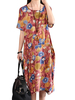 Casual O-neck Short Sleeves Lotus Leaf Printed Dresses