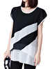 Casual O Neck Short Sleeves Oblique Stripes Chiffon Shirts For Women