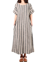 Casual O-neck Short Sleeves Striped Dresses For Women