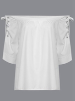 Casual Off-shoulder Lace-up Half Sleeve Women T-shirt