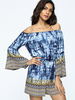 Casual Off Soulder Flare Sleeves Printed Rompers