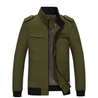 Casual Outdoor Cotton Epaulet Waterproof Inside Pocket Solid Color Stand Collar Jacket For Men