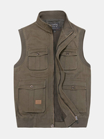 Casual Outdoor Cotton Multi-Pocket Fishing Photographic Stand Collar Waistcoat for Men