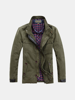 Casual Outdoor Military Style Solid Color Multi Pockets Jacket with Collar Belt for Men