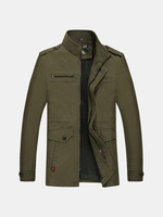 Casual Outdoor Thin Solid Color Multi-Pockets Stand Collar Collar Jacket For Men