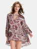 Casual Paisley Printed V-Neck Long Sleeve High Low Tops For Women