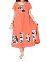 Casual Patch Printed Short Sleeve A-Line Dress For Women