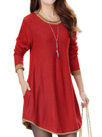 Casual Patchwork Long Sleeve Irregular Knit Mini Dress For Women