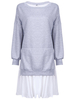 Casual Patchwork Long Sleeve O-Neck Fake-Two Piece Cotton Pleated Dress For Women