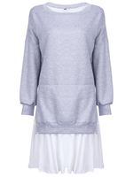 Casual Patchwork Long Sleeve O-Neck Fake-Two Piece Cotton Pleated Dress For Women