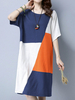 Casual Patchwork Loose Short Sleeve O-neck Dress For Women