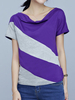 Casual Patchwork Short Sleeve Pile Collar T-shirt For Women