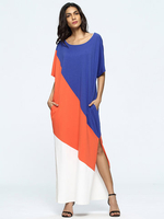 Casual Patchwork Split Short Sleeve O-neck Maxi Dress For Women