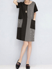 Casual Patchwork Stripe Short Sleeve O-neck Dress For Women