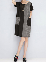 Casual Patchwork Stripe Short Sleeve O-neck Dress For Women