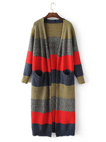 Casual Patchwork Striped Long Sleeve Women Sweatercoats