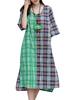 Casual Plaid Color Contrast Half Sleeve Side Split High Low Dress For Women