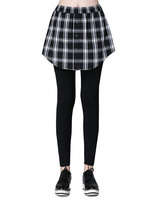 Casual Plaid Elastic Waist Fake Two-piece Culottes Pants For Women