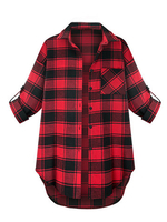 Casual Plaid Letter Printed Long Sleeve Lapel Loose Women Blouse
