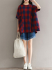 Casual Plaid Loose O-Neck Half Sleeve Women Blouses