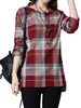 Casual Plaid O-Neck Long Sleeve High Low Blouse For Women