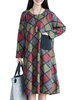 Casual Plaid O-Neck Long Sleeve Pocket Midi Dress For Women