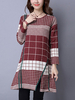 Casual Plaid O-Neck Long Sleeve Split Irregular Dress For Women