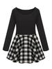 Casual Plaid Patchwork Pleated Long Sleeve O Neck Dress