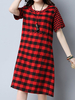 Casual Plaid Print Patchwork Short Sleeve O-neck Dress For Women