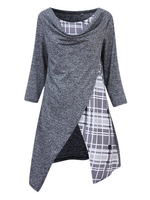 Casual Plaid Stitching Pile Collar Long Sleeve Women Dresses