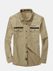 Casual Plus Size Double Pockets Cotton Thin Long Sleeve Cargo Dress Shirt For Men