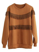 Casual Plus Size Tassel Solid Long Sleeve Round Neck Pullover Sweatshirt