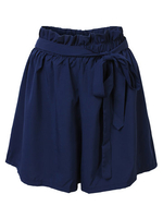 Casual Plus Size Women Elastic Waist Bow Pleated Short Pants