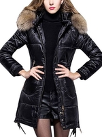 Casual Pocket Zipper Long Sleeve Hair Hooded Thicken Coat