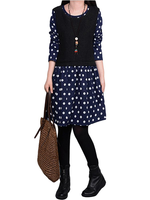 Casual Polka Dot Long Sleeve Fake Two-Piece Thicken Mini Dress For Women
