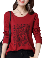 Casual Print Long Sleeve Cotton Basic Shirt For Women