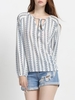 Casual Print Bandage Long Lantern Sleeve V-neck Women Blouse