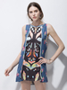 Casual Print Hollow Sleeveless O-neck Mini Dress For Women