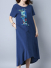Casual Print Irregular Loose Short Sleeve O-neck Dress For Women