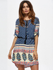 Casual Print Loose Adjustable Sleeve O-neck Mini Dress For Women