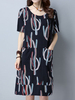 Casual Print Loose Pocket Short Sleeve O-neck Dress For Women