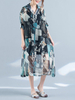 Casual Print Patchwork Adjustable Sleeve Lapel Dress For Women