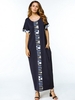 Casual Print Patchwork Loose Short Sleeve O-neck Women Maxi Dress